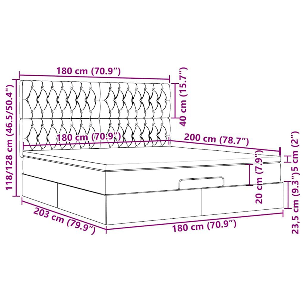 vidaXL Οθωμανικό κρεβάτι με στρώμα & LEDs Taupe 180x200cm ύφασμα