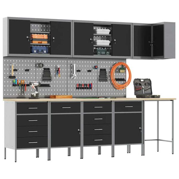 vidaXL Ντουλάπα εργαλείων με συρτάρι 12 pcs Μαύρο 255 x 55 x 220 εκ