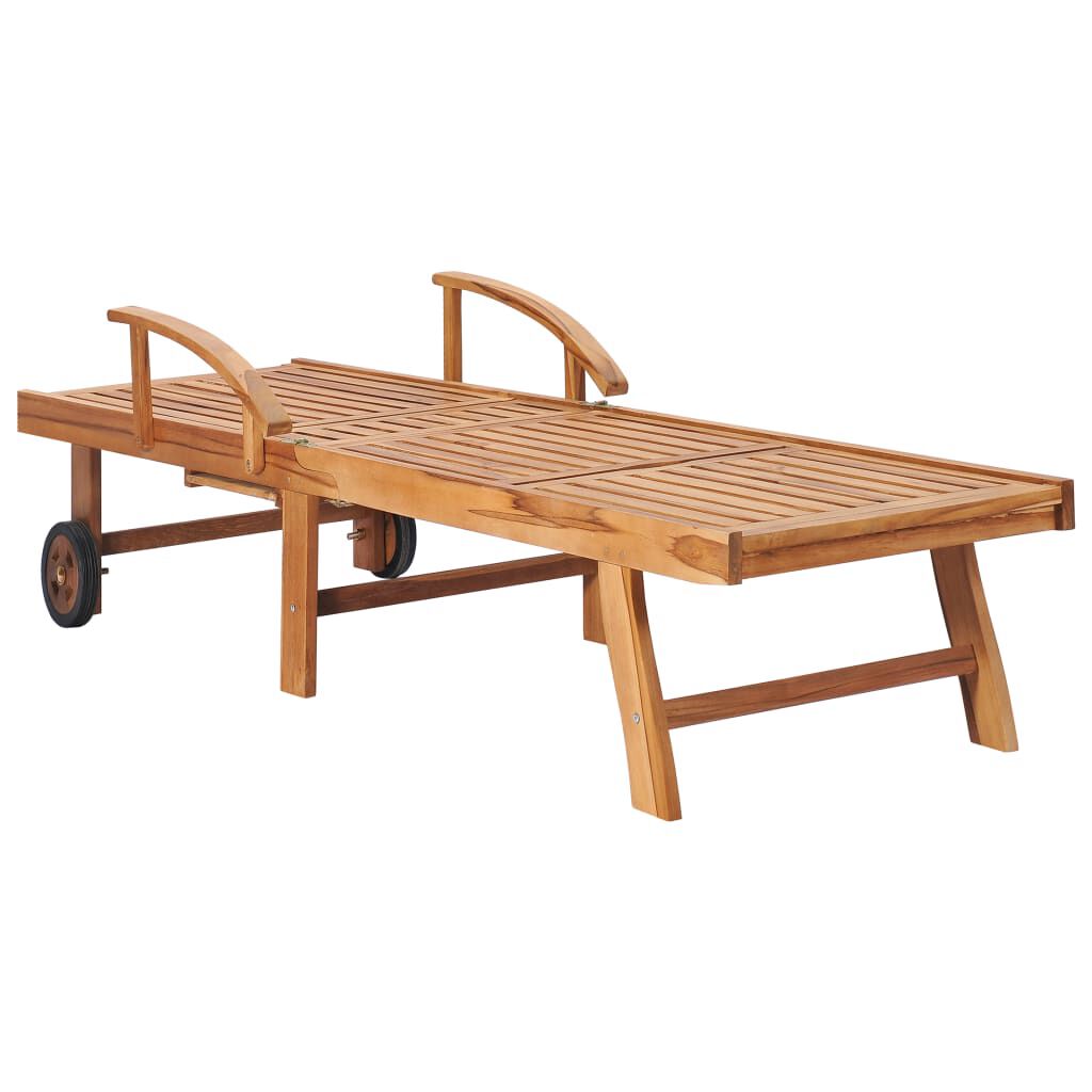 vidaXL Ξαπλώστρα από Μασίφ Ξύλο Teak με Φωτ. Πράσινο Μαξιλάρι