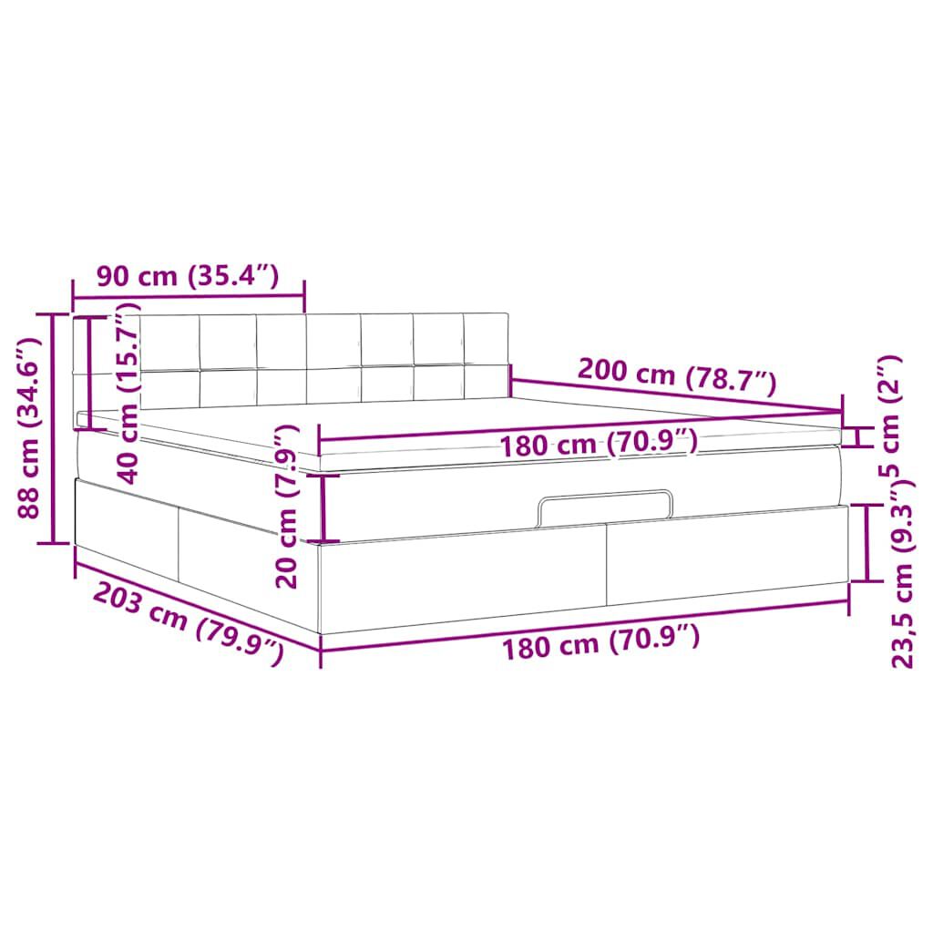 vidaXL Οθωμανικό κρεβάτι με στρώμα Taupe 180x200cm ύφασμα