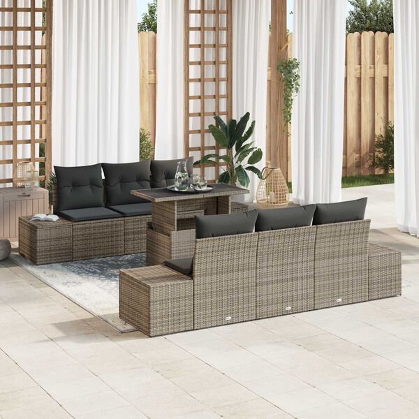 vidaXL Σετ Καναπέ Κήπου με μαξιλάρι 7 pcs Γκρι 100 x 55 x 73 εκ.