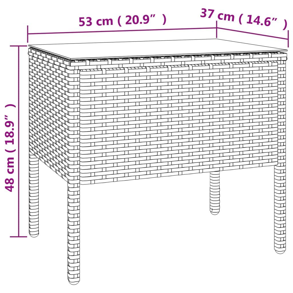 vidaXL Βοηθητικό Τραπεζάκι Καφέ 53x37x48 εκ. Συνθ. Ρατάν/ Ψημένο Γυαλί