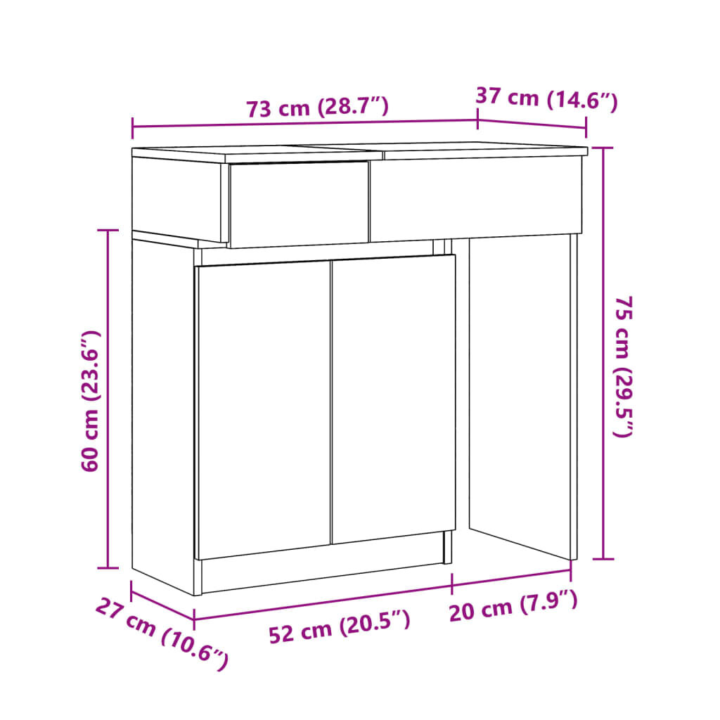 vidaXL Μπουντουάρ με LED Sonoma Δρυς 115x37x110,5 εκ.