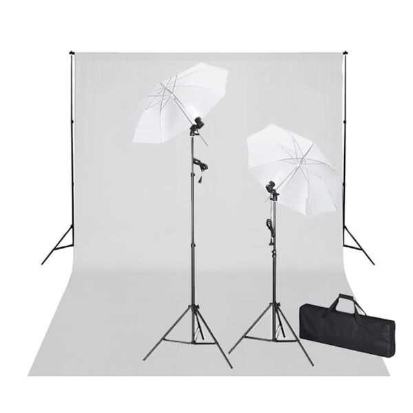 vidaXL Σετ Studio: Σύστημα Φόντου Λευκό 600 x 300 εκ. & Φωτισμός
