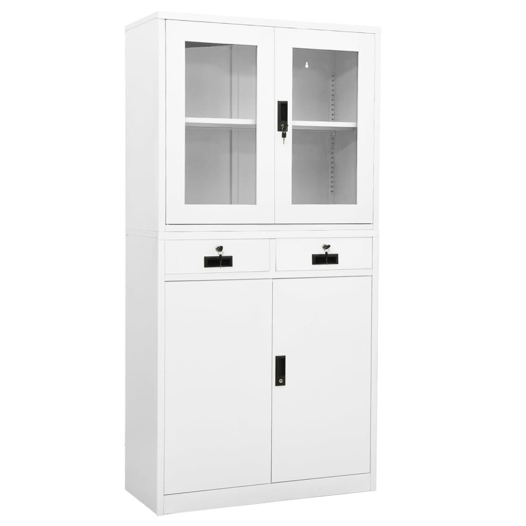 vidaXL Ντουλάπα Γραφείου Λευκή 90 x 40 x 180 εκ Ατσάλι / Ψημένο Γυαλί