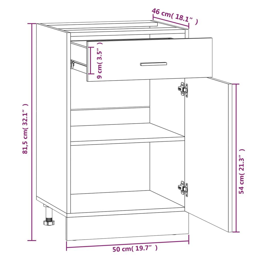 vidaXL Έπιπλο Με Συρτάρι Lyon Καπνιστή Δρυς 50x46x81,5εκ.