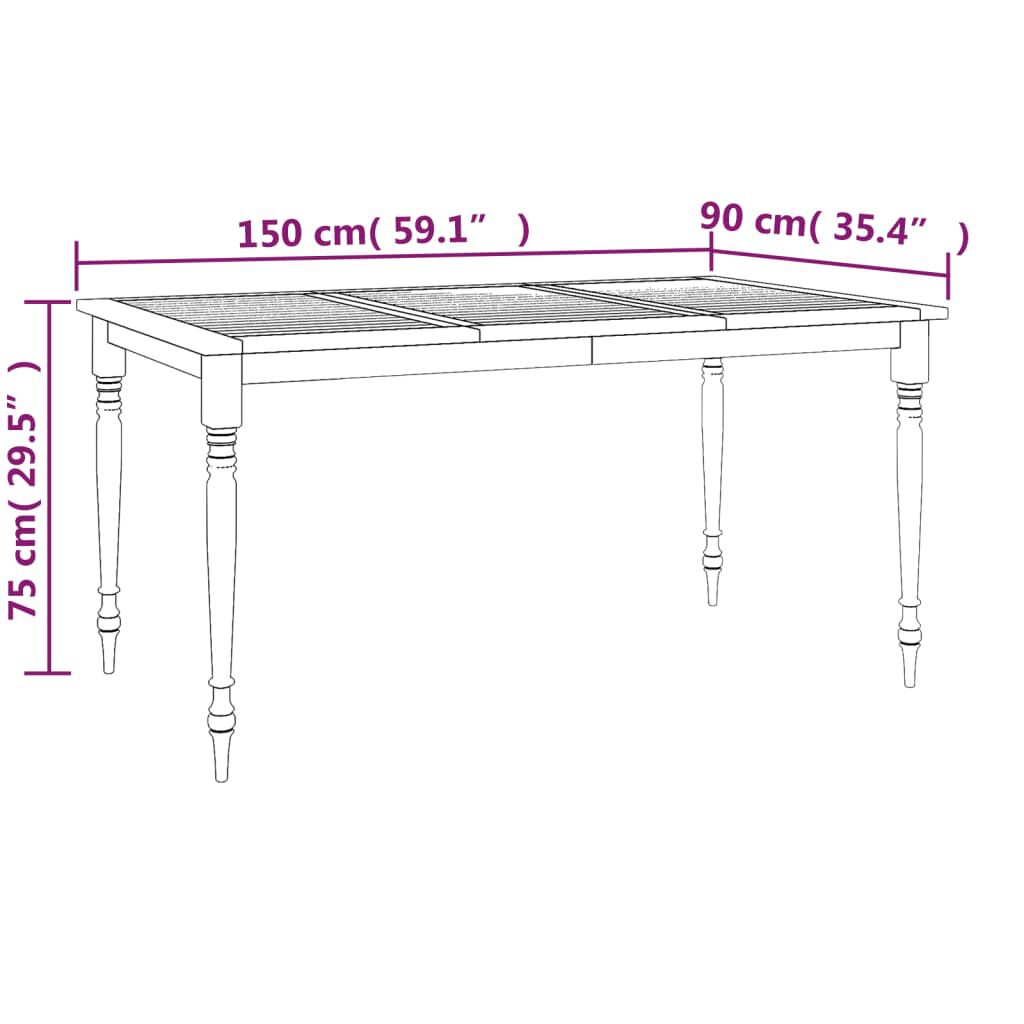 vidaXL Τραπέζι Batavia 150 x 90 x 75 εκ. από Μασίφ Ξύλο Teak