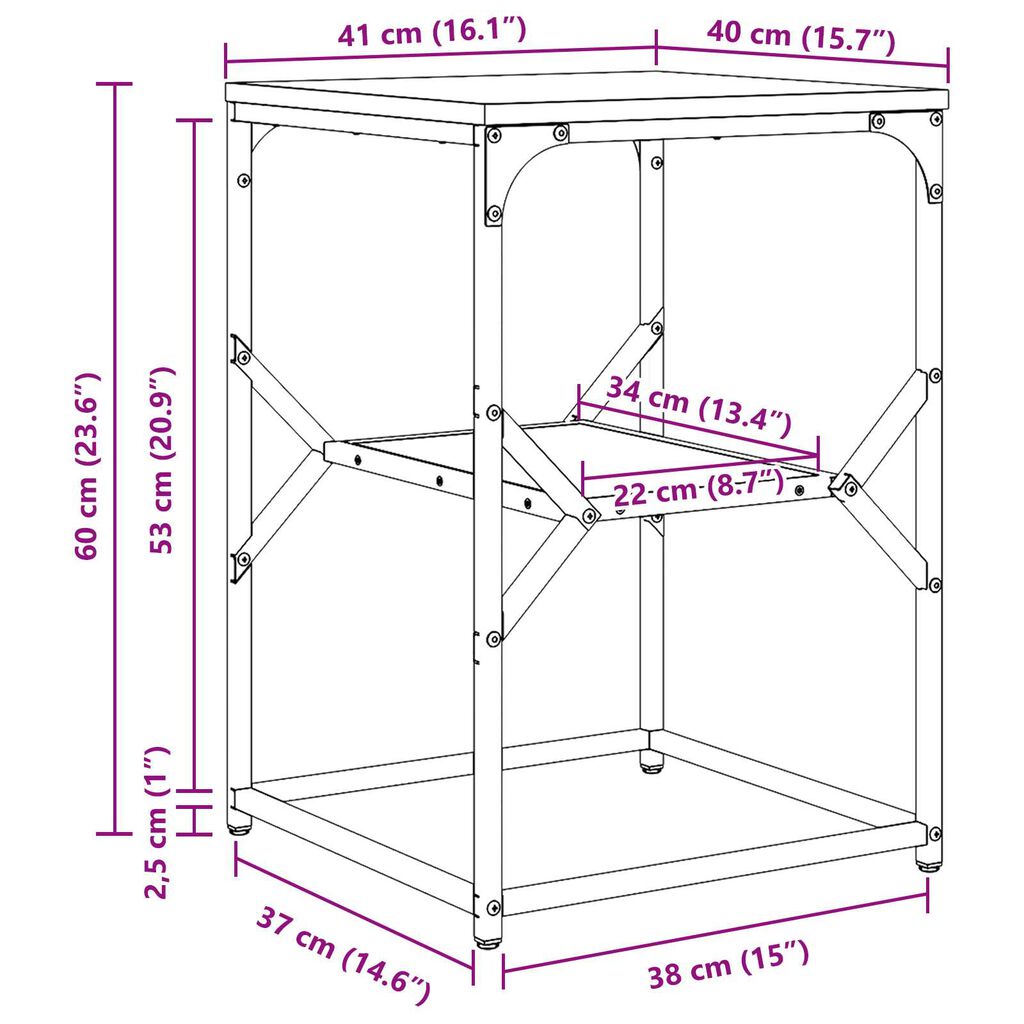vidaXL Τραπεζάκι Πλευράς Παλαιό ξύλο 41 x 40 x 60 εκ.