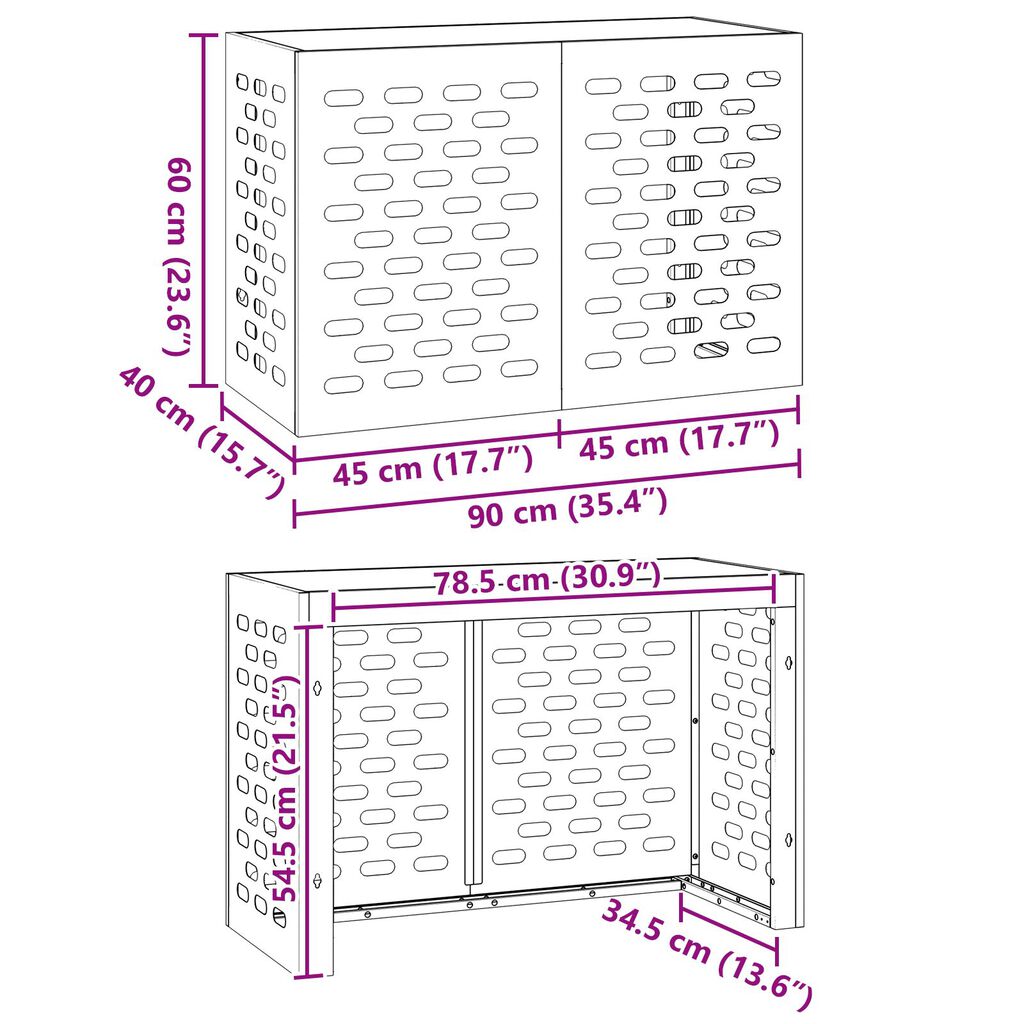 vidaXL Κάλυμμα Κλιματιστικού 90x40x60 εκ Γαλβανισμένο Ατσάλι