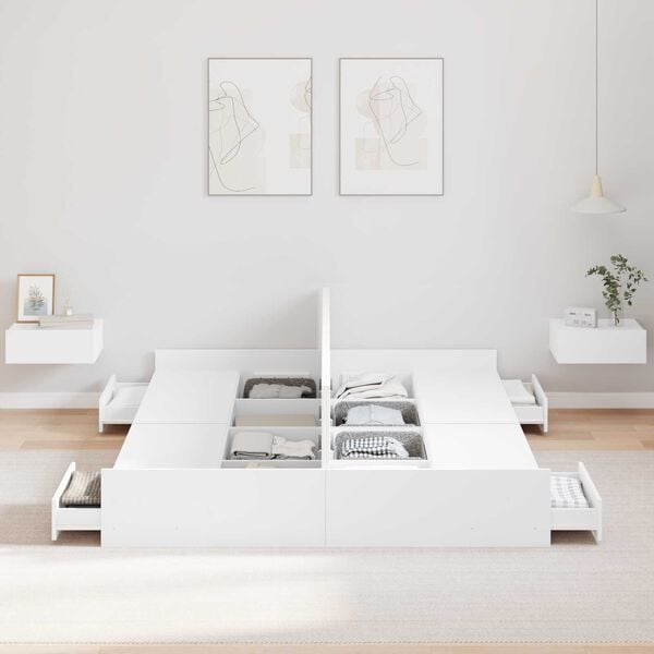 vidaXL Κρεβάτι με αποθηκευτικό χώρο Λευκό 140 x 190 cm Ματ ιμάντας