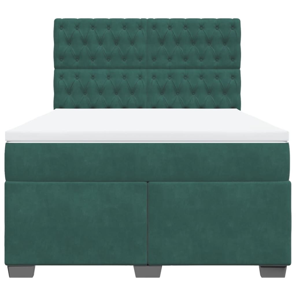 vidaXL Κρεβάτι Boxspring με Στρώμα Σκούρο Πράσινο 160x200εκ. Βελούδινο