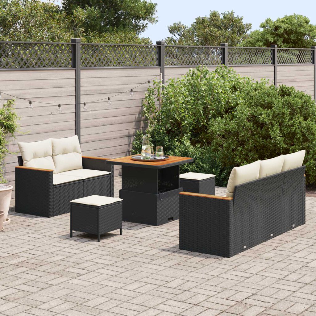 vidaXL Σετ Καναπέ Κήπου με μαξιλάρι 8 pcs Μαύρο Πολυ ράταν