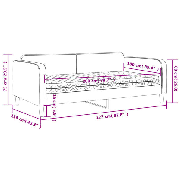 vidaXL Καναπές Κρεβάτι με Στρώμα Μαύρο 100 x 200 εκ. Υφασμάτινο