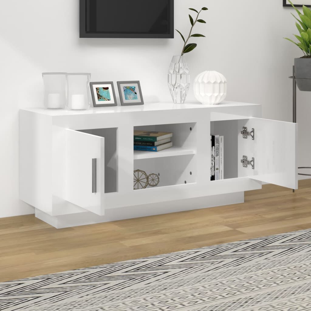 vidaXL Έπιπλο Τηλεόρασης Γυαλ. Λευκό 102x35x45 εκ. Επεξεργασμένο Ξύλο