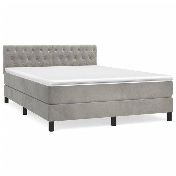 vidaXL Κρεβάτι Boxspring με Στρώμα Ανοιχτό Γκρι 140x200 εκ. Βελούδινο