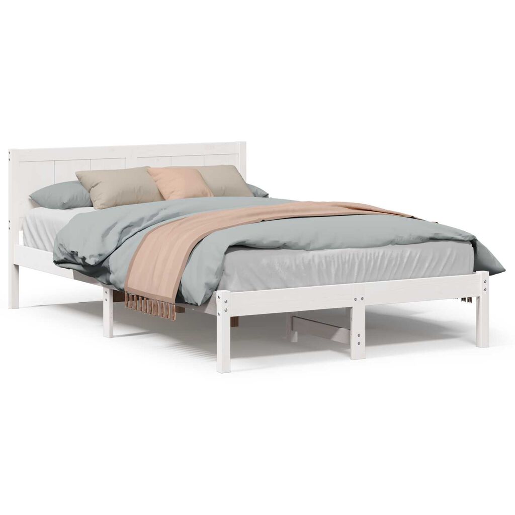 vidaXL Σκελετός Κρεβατιού Λευκό 140 x 190 cm Μασίφ ξύλο πεύκου