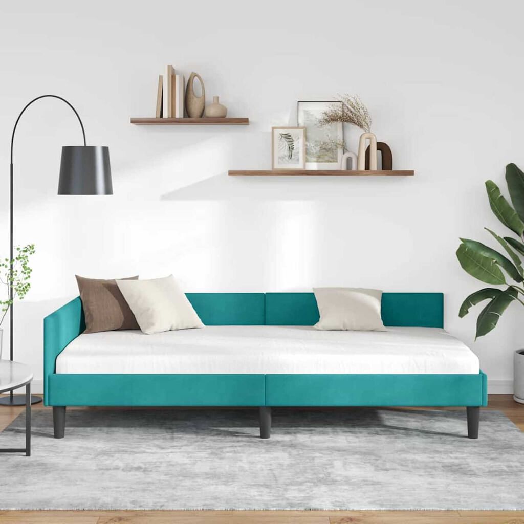 vidaXL Πλαϊνό Κρεβάτι Τιρκουάζ 80 x 200 cm Βελούδο και Στιβαρή ξυλεία