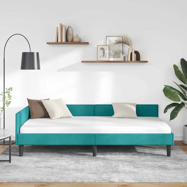 vidaXL Πλαϊνό Κρεβάτι Τιρκουάζ 80 x 200 cm Βελούδο και Στιβαρή ξυλεία