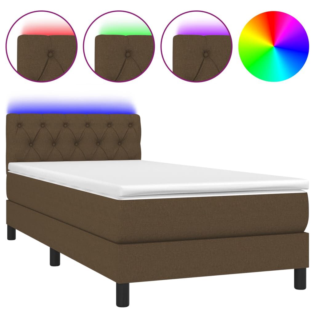 vidaXL Κρεβάτι Boxspring με Στρώμα & LED Σκ.Καφέ 80x200 εκ. Υφασμάτινο
