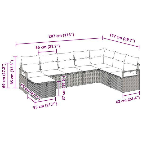 vidaXL Σετ Καναπέ Κήπου 8 pcs Γκρι Πολυ ράταν