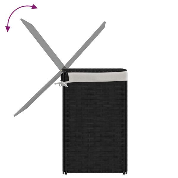 vidaXL Καλάθι Πλυντηρίου 2 Τμήματα Μαύρο 53x35x57εκ. Συνθετικό Ρατάν