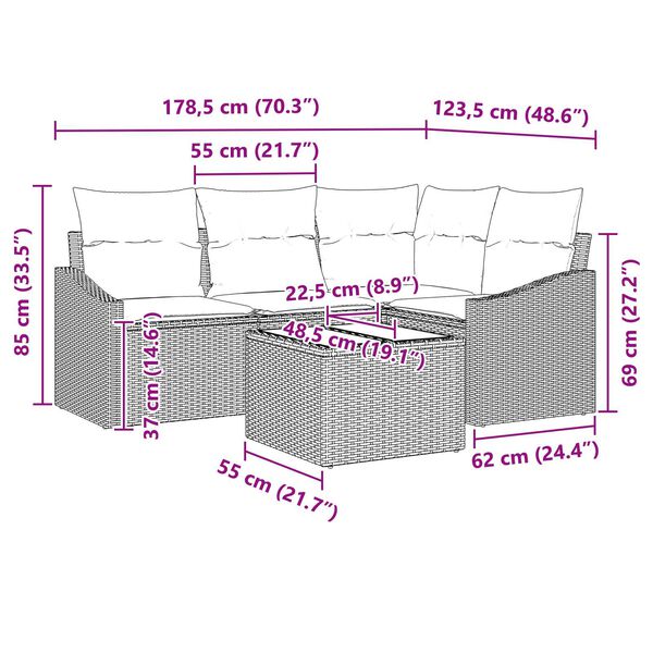 vidaXL Σετ Καναπέ Κήπου 5 pcs Μαύρο Πολυ ράταν