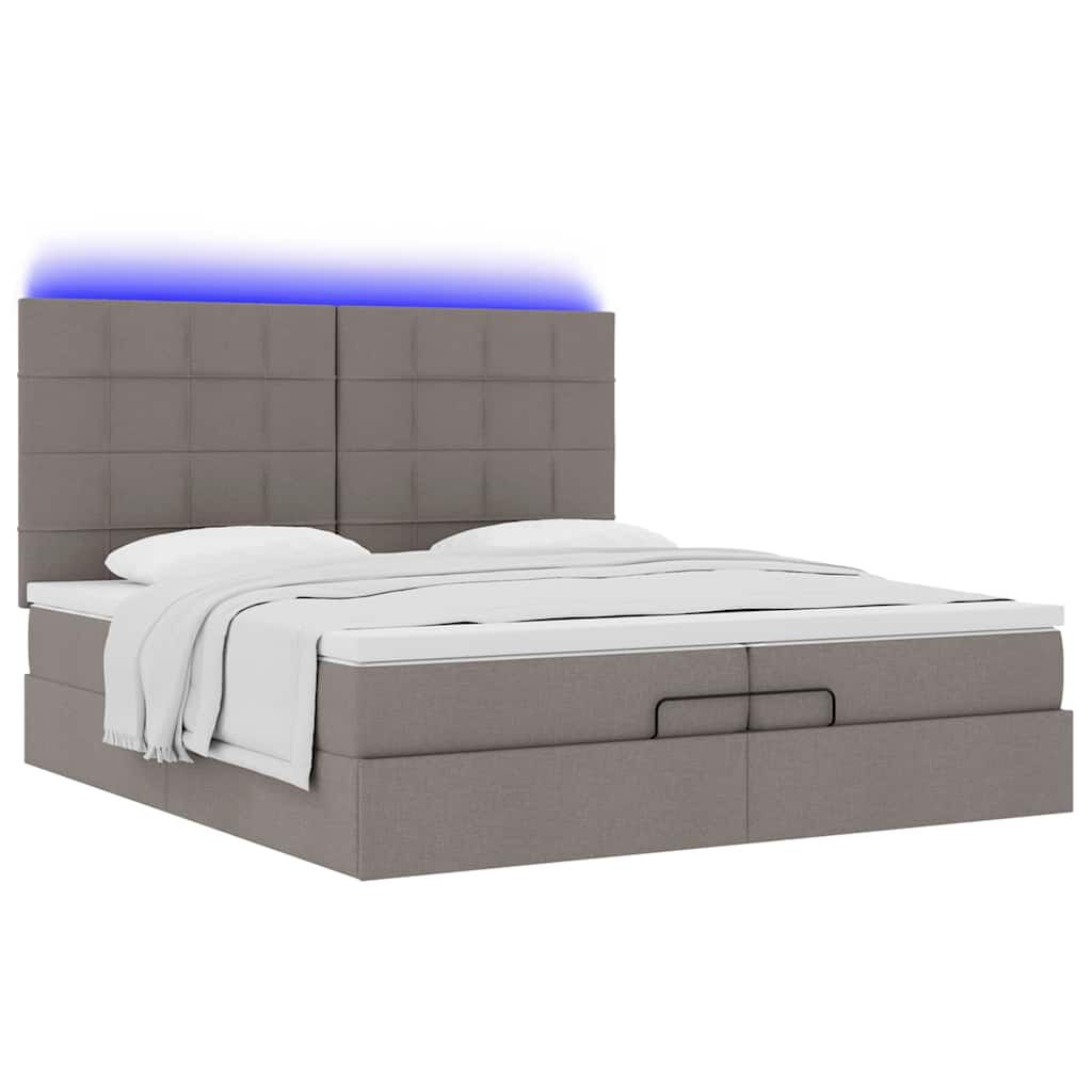 vidaXL Οθωμανικό κρεβάτι με στρώματα & LEDs Taupe 200x200cm ύφασμα