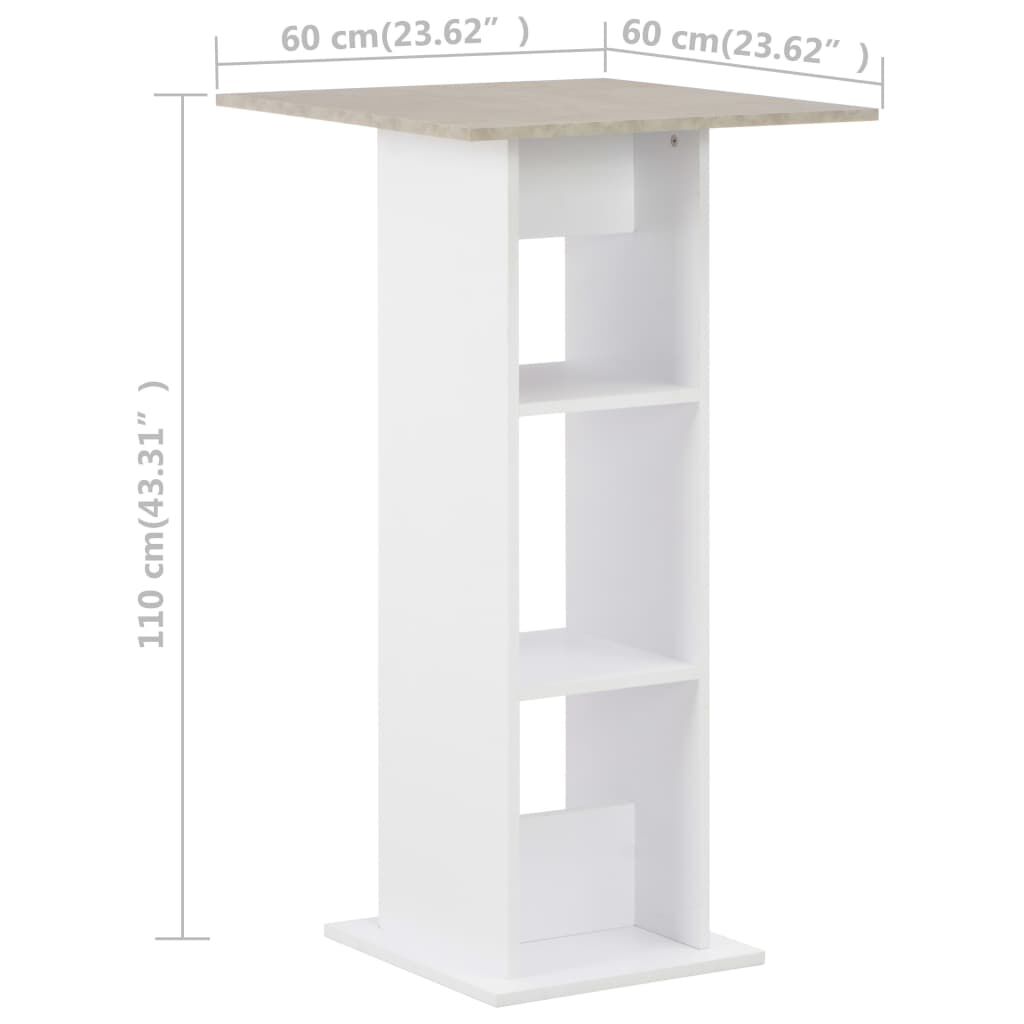 vidaXL Τραπέζι Μπαρ Λευκό / Χρώμα Σκυροδέματος 60 x 60 x 110 εκ.