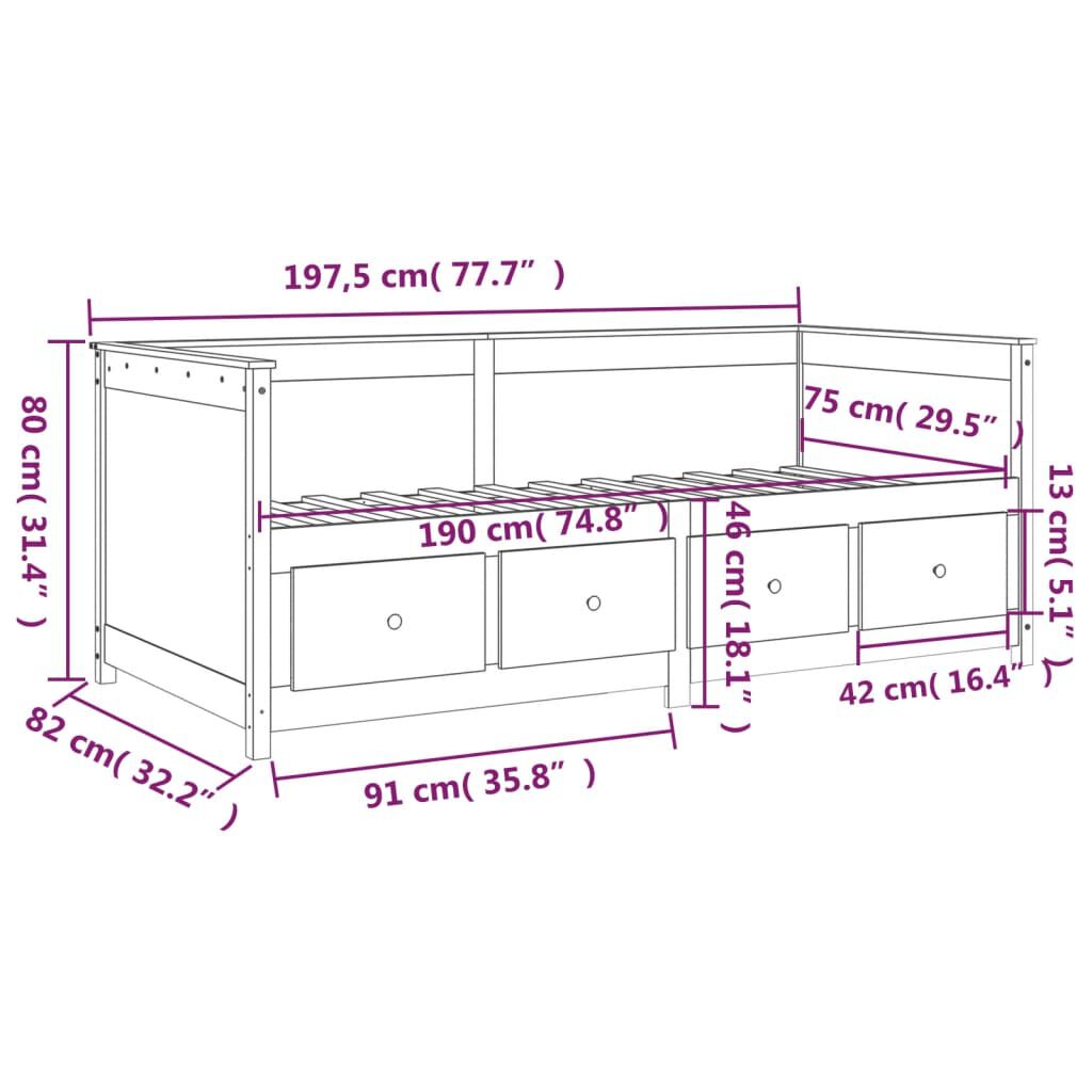 vidaXL Κρεβάτι ημέρας χωρίς στρώμα 75x190 cm Στερεό ξύλο πεύκο