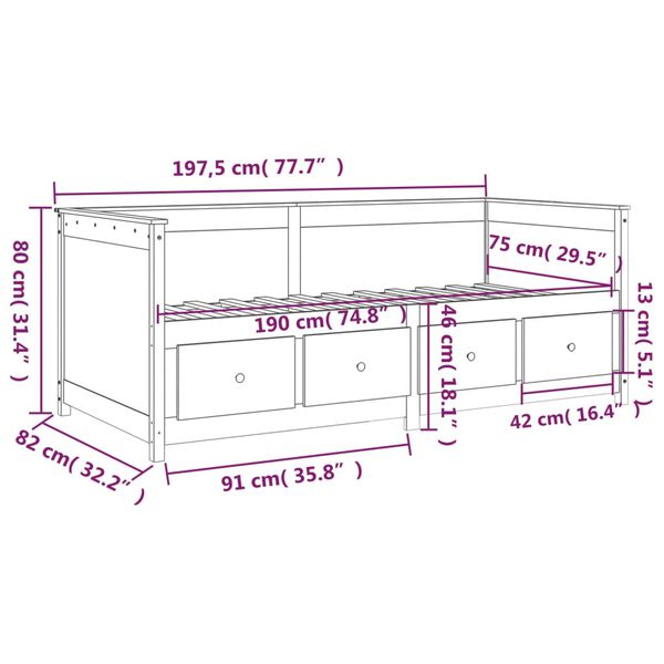 vidaXL Κρεβάτι ημέρας χωρίς στρώμα 75x190 cm Στερεό ξύλο πεύκο
