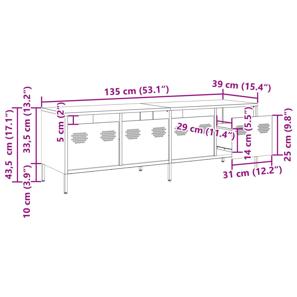 vidaXL Έπιπλο Τηλεόρασης Μαύρο 135x39x43,5 εκ. Ατσάλι Ψυχρής Έλασης