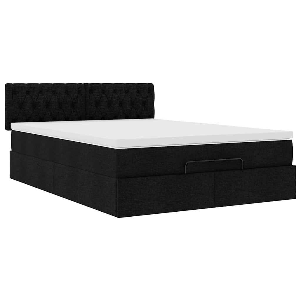 vidaXL Οθωμανικό κρεβάτι με στρώμα & LEDs Μαύρο 140x190 cm Ύφασμα