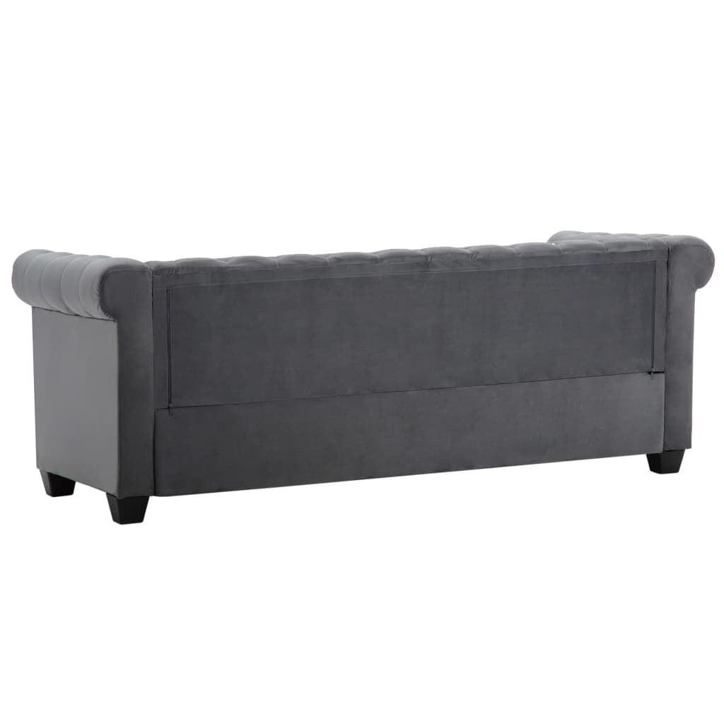 vidaXL Καναπές Τριθέσιος Chesterfield Γκρι 199 x 75 x 72 εκ. Βελούδο