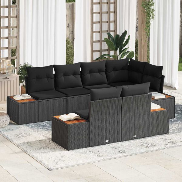 vidaXL Σετ Καναπέ Κήπου με μαξιλάρι 7 pcs Μαύρο Πολυ ράταν