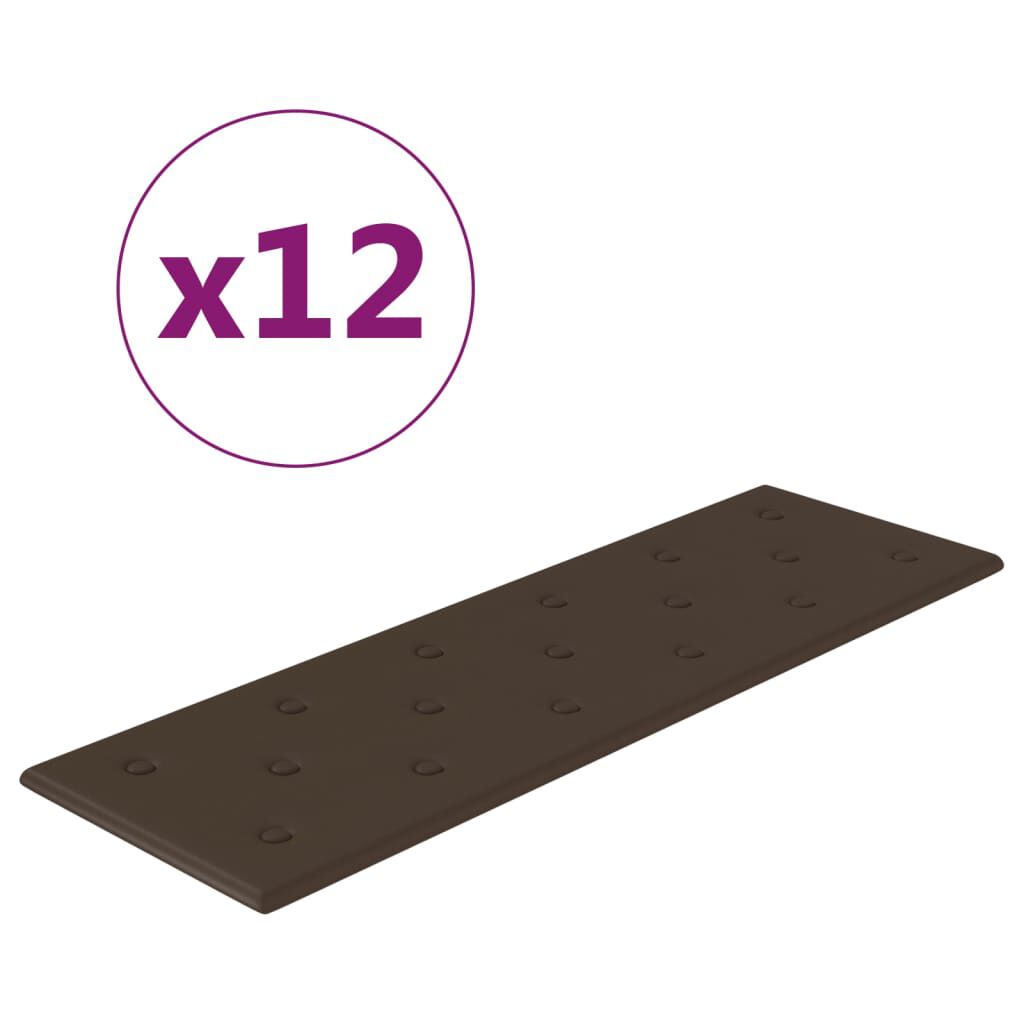 vidaXL Πάνελ Τοίχου 12 τεμ. Καφέ 90 x 30 εκ. 3,24 μ² Συνθετικό Δέρμα