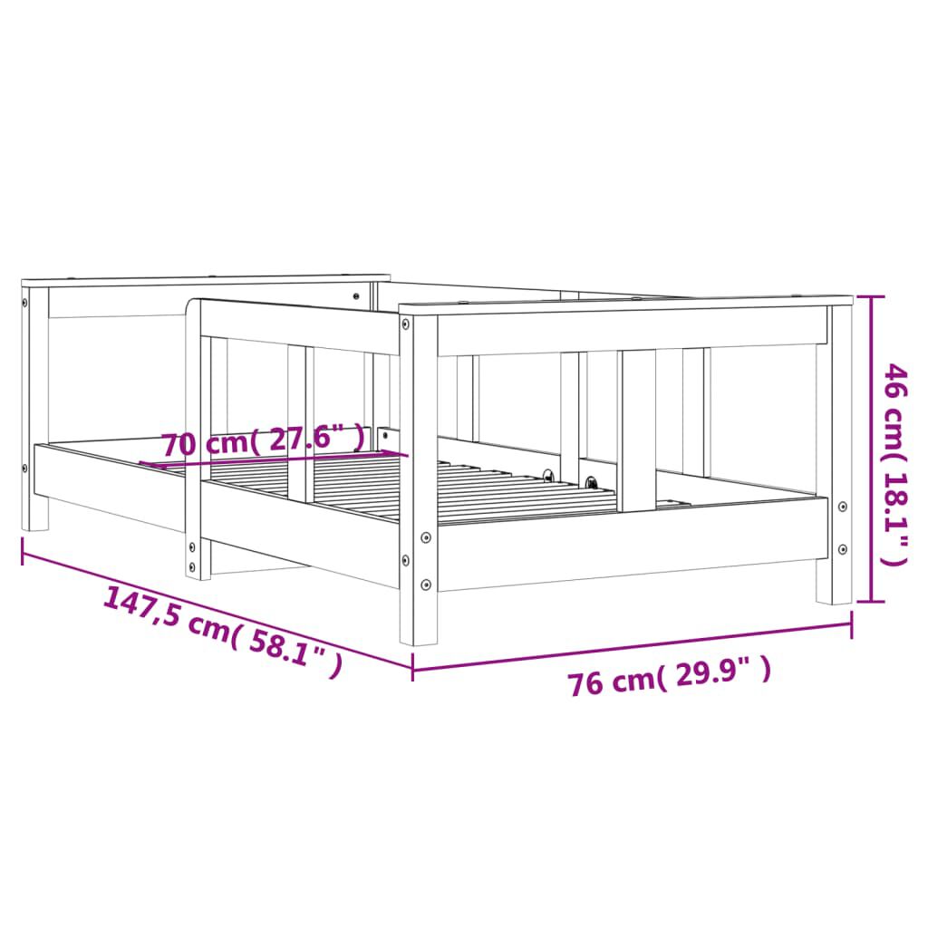 vidaXL Πλαίσιο Παιδικού Κρεβατιού 70 x 140 εκ. από Μασίφ Ξύλο Πεύκου