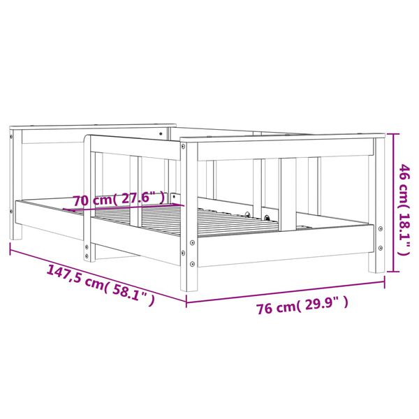 vidaXL Πλαίσιο Παιδικού Κρεβατιού 70 x 140 εκ. από Μασίφ Ξύλο Πεύκου