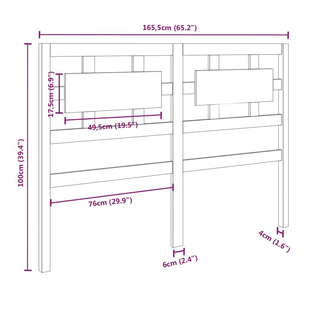 vidaXL Κεφαλάρι Κρεβατιού Γκρι 165,5 x 4 x 100 εκ. Μασίφ Ξύλο Πεύκου