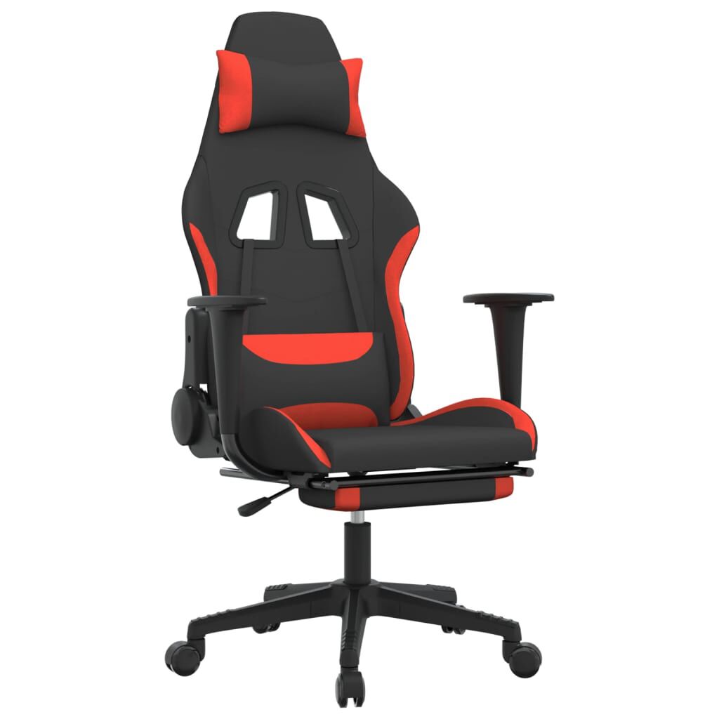 vidaXL Καρέκλα Μασάζ Gaming Μαύρο και Κόκκινη Ύφασμα με Υποπόδιο