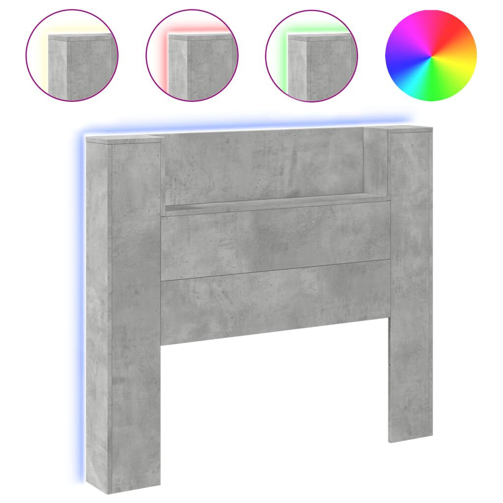vidaXL Κεφαλάρι με Αποθηκ. Χώρο & LED Γκρι Σκυρ. 120x16,5x103,5 εκ.