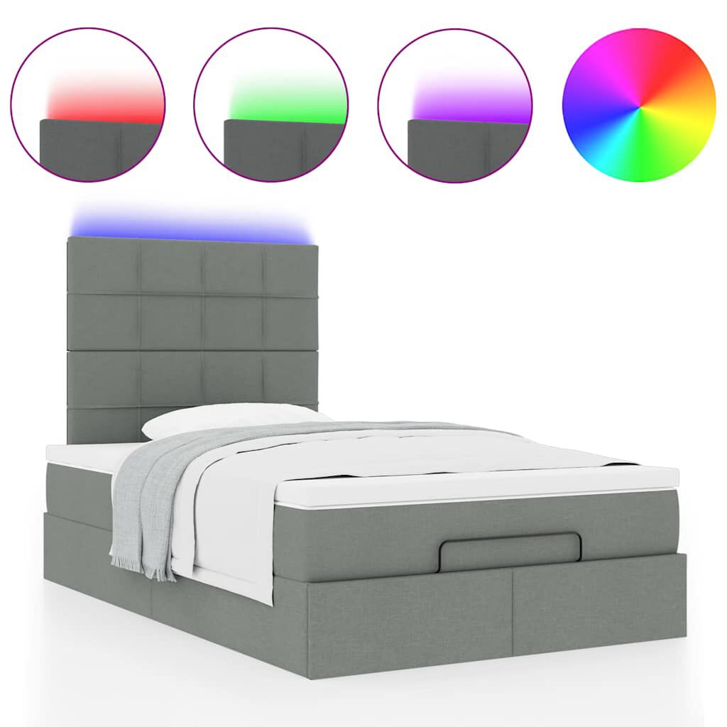 vidaXL Οθωμανικό κρεβάτι με στρώμα & LEDs Σκούρο γκρι 120x200cm Ύφασμα