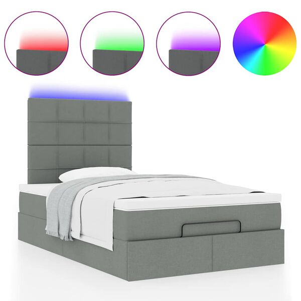 vidaXL Οθωμανικό κρεβάτι με στρώμα & LEDs Σκούρο γκρι 120x200cm Ύφασμα