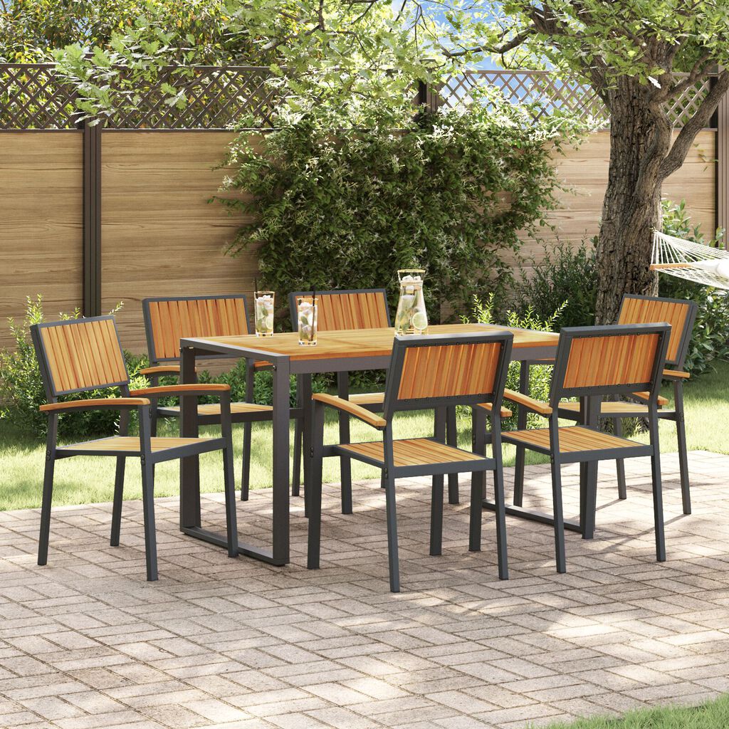 vidaXL Σετ Φαγητού 7 Τεμαχίων Solid Wood Acacia και Μετάλλου