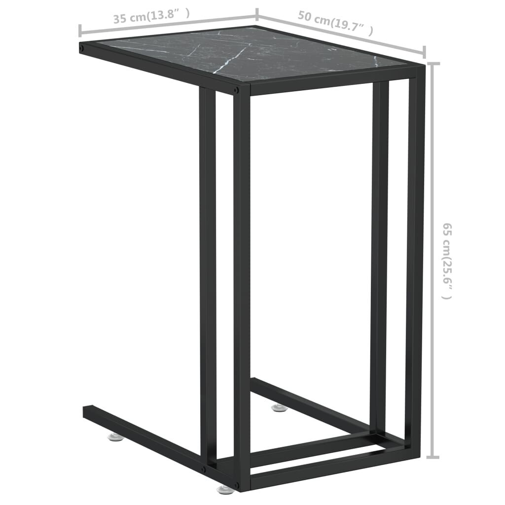 vidaXL Τραπέζι Υπολογ. Βοηθ. Μαύρο Οψη Μαρμάρου 50x35x65εκ. Ψημ. Γυαλί