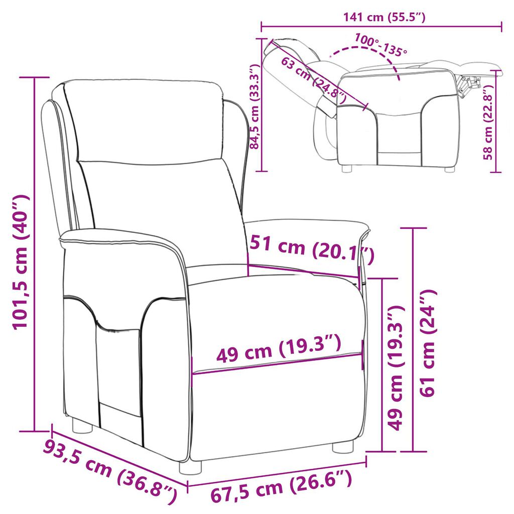 vidaXL Πολυθρόνα Ανακλινόμενη Καφέ 67,5x93,5x101,5 εκ Υφασμάτινη
