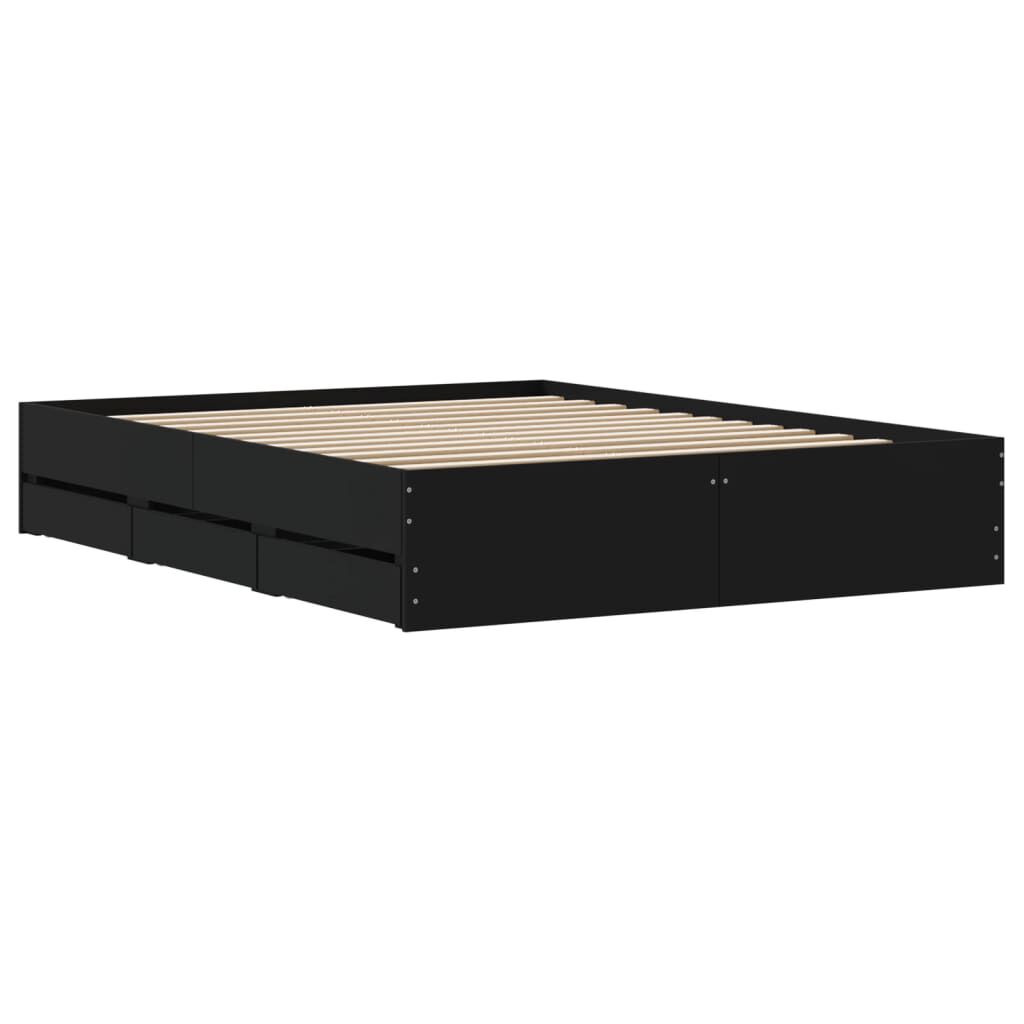 vidaXL Πλαίσιο Κρεβατιού με Συρτάρια Μαύρο 140x190 εκ Επεξεργ. Ξύλο