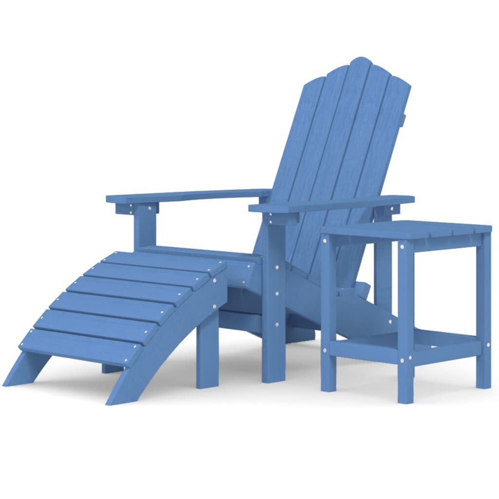 vidaXL Καρέκλα Κήπου Adirondack Γαλάζια HDPE με Υποπόδιο & Τραπεζάκι