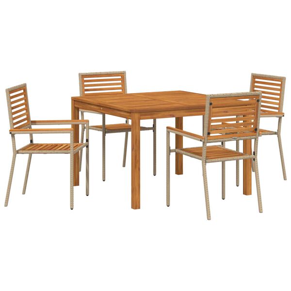 vidaXL Σέτ φαγητού για κήπο 5 pcs Μπεζ Πολυ ράταν