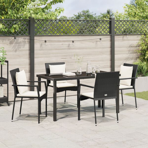 vidaXL Σέτ φαγητού για κήπο με μαξιλάρι 5 pcs Μαύρο Πολυ ράταν