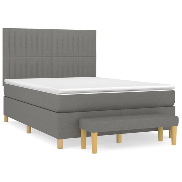 vidaXL Κρεβάτι Boxspring με Στρώμα Σκούρο Γκρι 140x200 εκ Υφασμάτινο
